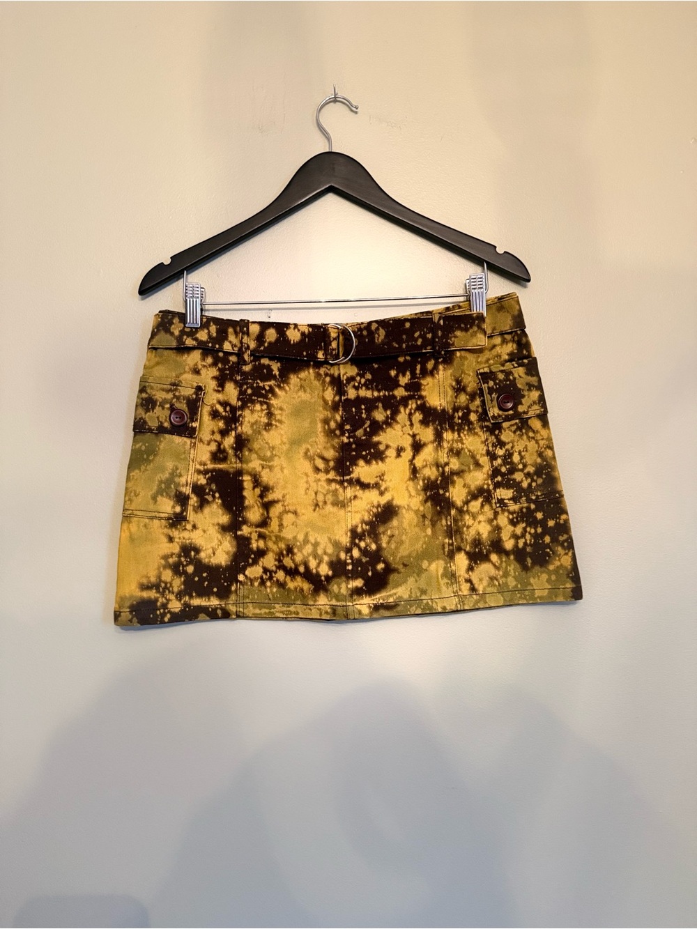 LIMITÉE Y2K Acid Wash Tie Dye Belted Cargo Mini Skirt